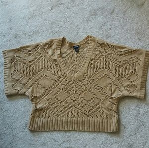 Tan V Neck Sweater with Kimono Style Sleeves